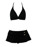 INC Black Halter Skirted Bikini w/Gold Ring