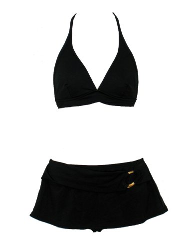 INC Black Halter Skirted Bikini w/Gold Ring