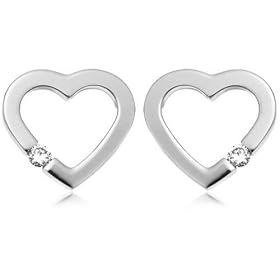 9ct White Gold Diamond Heart Earrings