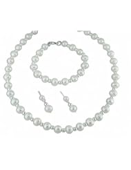 Sterling silver freshwater cultured pearl necklace, bracelet and earring set.