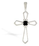 14K White Gold Genuine Round Black Onyx Cross Pendant