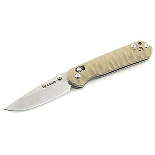 Ganzo G717-YE Pocket EDC Folding Knife 440c Blade Tan G10 Handle w/ Draw String Bag & Paper box