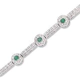 14K White Gold Round Emerald Diamond Tennis Bracelet