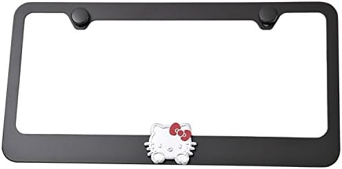 Cute Kitty 3d Chrome Emblem on Black Steel License Plate Frame