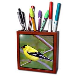 Birds - American Gold Finch - Tile Pen Holders-5 inch tile pen holder