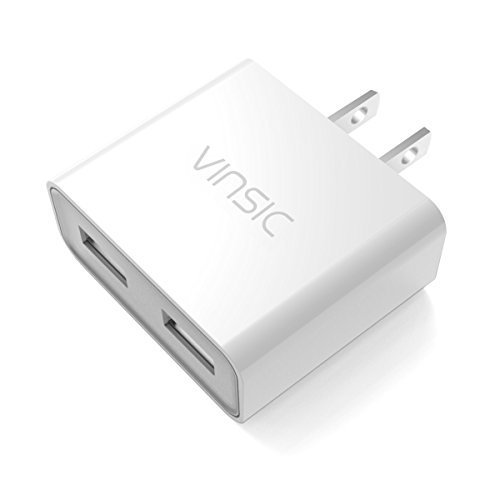 USB Charger, Vinsic 12W Dual-Port USB Travel Charger Adapter, 5V 2.4A for iPhone 6/5S/5/4S iPad iPod, Samsung Galaxy, Cell Phones, Tablets (White)