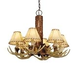 Rustic Antler Lodge - 6 Light Rustic Chandelier Lighting Fixture - Noachian Stone - Faux Leather - B2794