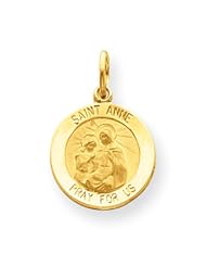 14k Yellow Gold Saint Anne Medal Charm. Metal Wt- 1.25g
