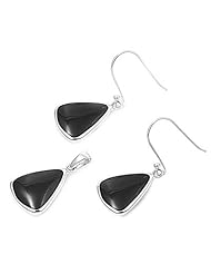 Sterling Silver Black Onyx Pendant with Earrings Jewelry Set