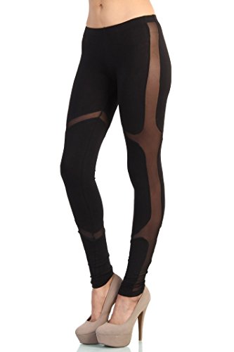 Love Melrose Womens Full Length Fashion Mesh Insert Illusion Leggings