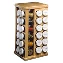 Wood Carousel Spice Rack with Glass Spice Bottles: 32 Bottle Rack