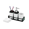 Premier Housewares 4-Peice Square Bathroom Set, Ceramic and Mahogany Colour Wood with Tray