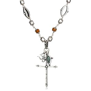 Lucky Brand Beaded Cross Charm Silver-Tone Necklace, 18