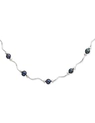 Sterling Silver 6-6.5mm Black Freshwater Cultured Pearl Necklace
