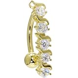Solid 14kt Yellow Gold Top Drop Cubic Zirconia Delight Belly Ring
