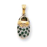 14k Gold and Rhodium Prong-Set May Emerald Baby Shoe Charm
