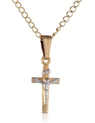 Childrens 14k Gold Filled Two-Tone Crucifix Cross, 15"