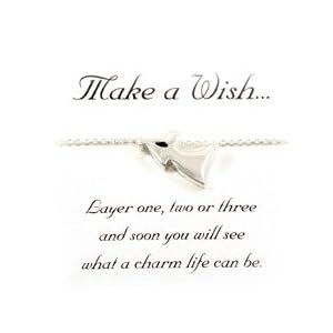 Beautiful Make A Wish Inspirational Angel with Trumpet Charm Necklace Silver Tone on Message Card