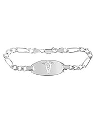 Sterling Silver Medical Alert Identification Figaro Chain Engravable Bracelet
