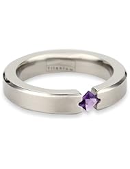 Womens Grey Titanium Princess-Cut Amethyst Ring