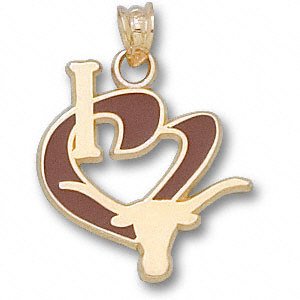 Texas Longhorns Solid 14K Gold ”I Heart” Longhorn 3/4” Enamel Pendant