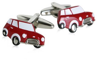 Hot Red Mini Cooper Silver Cufflinks with Presentation Box