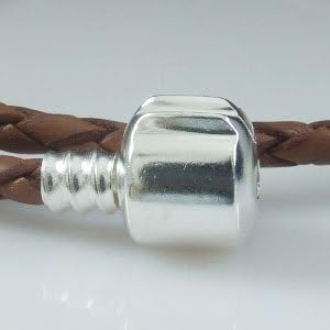 Hoobeads Jewelry Brown Leather Champagne Bracelet 925 Sterling Silver Barrel Clasp Bracelet (15.7 Inches)