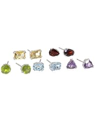 Sterling Silver Peridot, Garnet, Amethyst, Blue Topaz and Citrine Individually Boxed Stud Earring Set