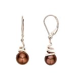 14K Pink Gold 8-9mm Cultured Freshwater Round Chocolate Pearl Earrings