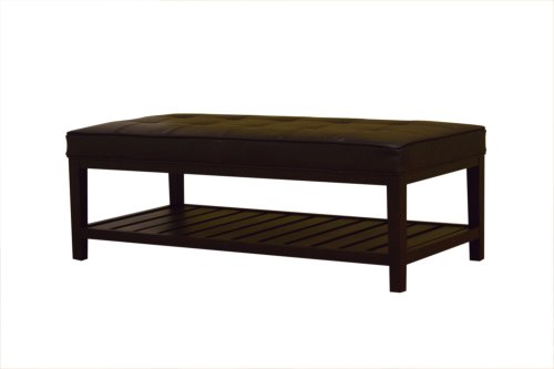 Baxton Studio Ivana Rectangular Brown Leather Ottoman With Shelf