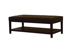 Baxton Studio Ivana Rectangular Brown Leather Ottoman With Shelf