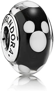 Qinger Disney Mickey silver charm with black and white Murano glass For Pandora Bracelet Beads 791633
