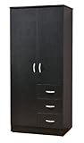 ABC Wardrobe Bedroom Armoire with 2 Doors and 3 Drawers in Black Finish