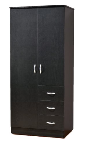 ABC Wardrobe Bedroom Armoire with 2 Doors and 3 Drawers in Black Finish