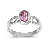 Sterling Silver Baby Ring with Oval Pink CZ - 2mm Band Width - 8mm Face Height - Sizes: 1-5