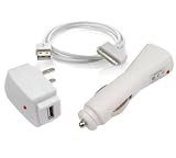 USB Sync Charge Data Cable + USB Auto Car Charger + USB Home Travel Charger for Apple iPad Tablet