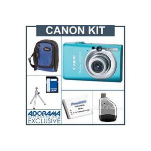 Canon Powershot SD1200 IS Digital Elph Camera, Blue - Refurbished - with 8GB SD Memory Card, Camera Case, Spare NB-6L Type Lithium-ion Battery. Table Top Tripod, USB 2.0 SD Card Reader