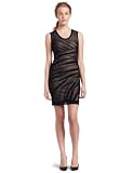 Nicole Miller Womens Mesh Over Powernet Dress, Black/Pink, 10