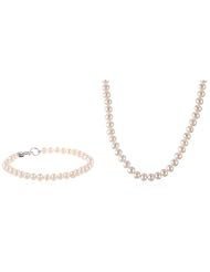 Sterling Silver Freshwater Cultured Pearl Baby Necklace and Bracelet Set, 14"
