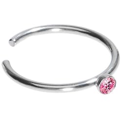 20 Gauge Stainless Steel Pink Gem Nose Hoop