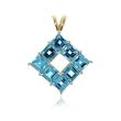 Princess Blue Topaz Dangling Pendant in Solid Yellow Gold