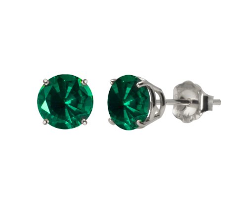 10k White Gold Round Created Emerald Gemstone Earring Studs (8mm, 3.7 cttw) 10k White Gold Round Created Emerald Gemstone Earring Studs (8mm, 3.7 cttw)
