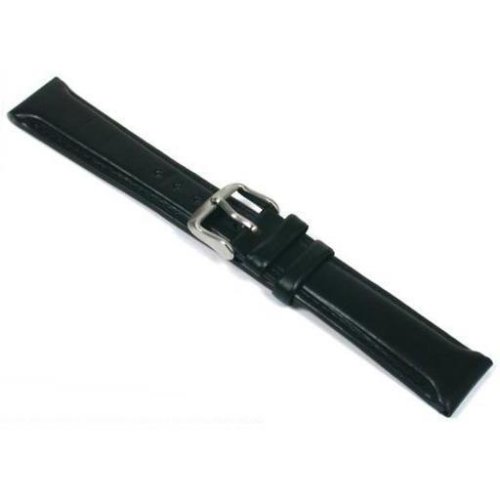Black Leather Oilskin Watchband & Buckle Watch Band Long 20mm