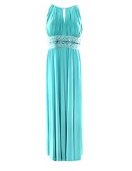 Apparel: R&M Richards Teal Solid Ruched Beaded Womens Empire Dress @115 Blue 12 - R&M Richards