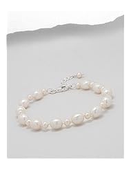 White (Natural) Fresh Water Pearls Bracelet In Brass