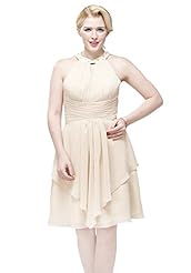 Chiffon Halter Sleeveless Knee Length Short Slit Bridesmaid Dress/Prom Dress/Wedding Party Dress 