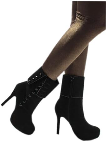 Huafeng Women's Mid-calf Boot High Heeled Shoes 6 Black