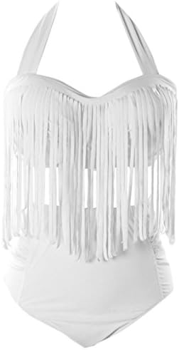 Hotsell Sexy New Womens Bikini Retro High Waist Braided Fringe Top Swimwear Plus Size WhiteXXL-(US16W, Waist 37"-41",Bust 42"-46") Charming