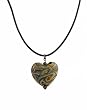 Necklace - N377 - Ceramic Heart on Leather Cord with Sterling Silver Clasp and Ends ~ Green - Gray- Brown Swirls