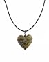 Necklace - N377 - Ceramic Heart on Leather Cord with Sterling Silver Clasp and Ends ~ Green - Gray- Brown Swirls